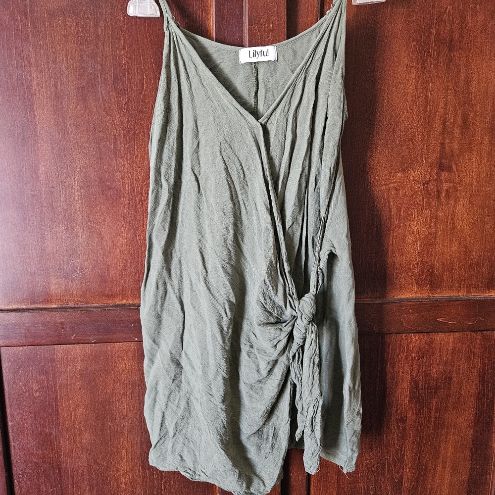 Lilyful Faux Wrap Dress Small Adjustable Strap Wrap Mini Dress Flirty Sage Green